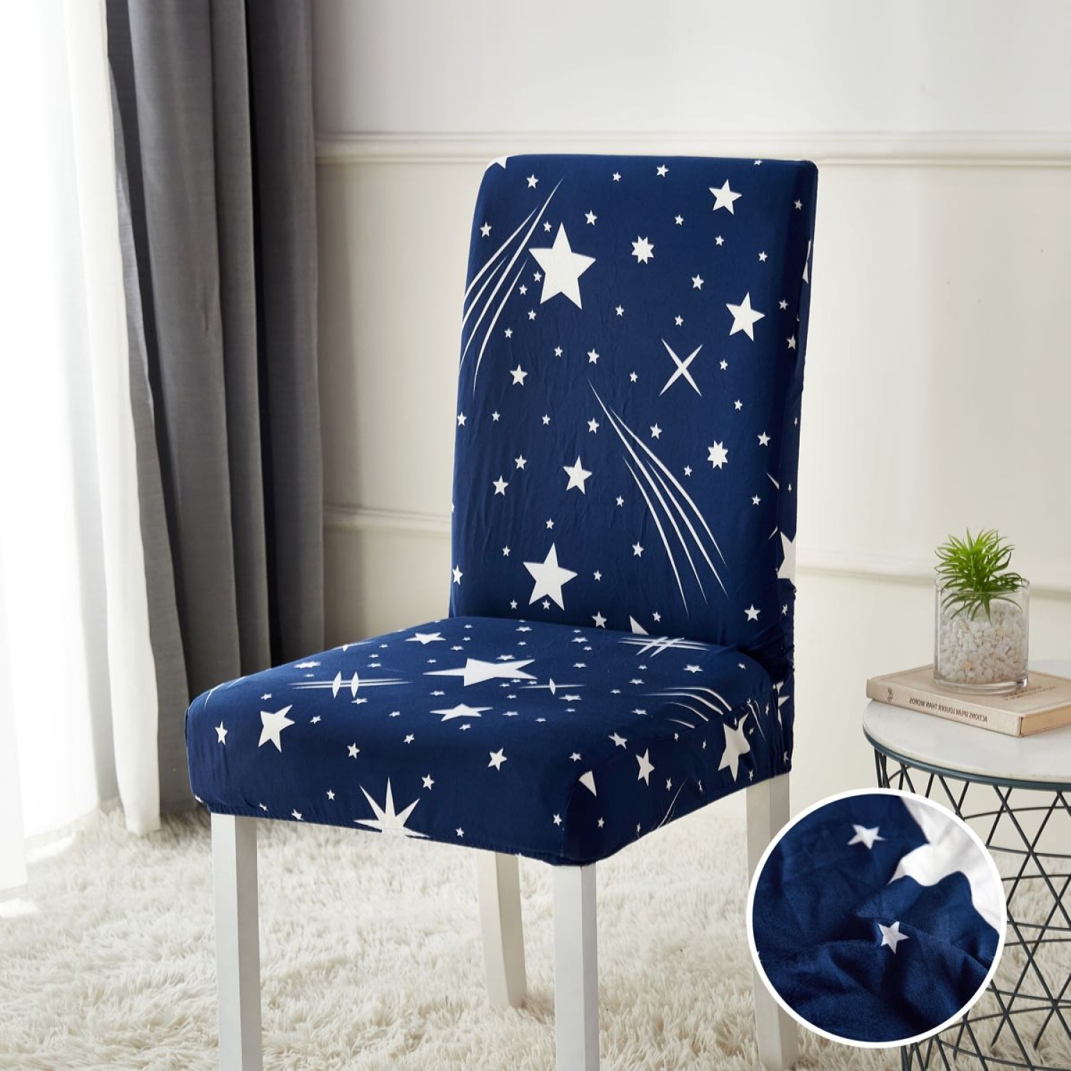 SET 4 Huse de Scaun Elastice, Marime Universala - Navy & Stars Pentru casa