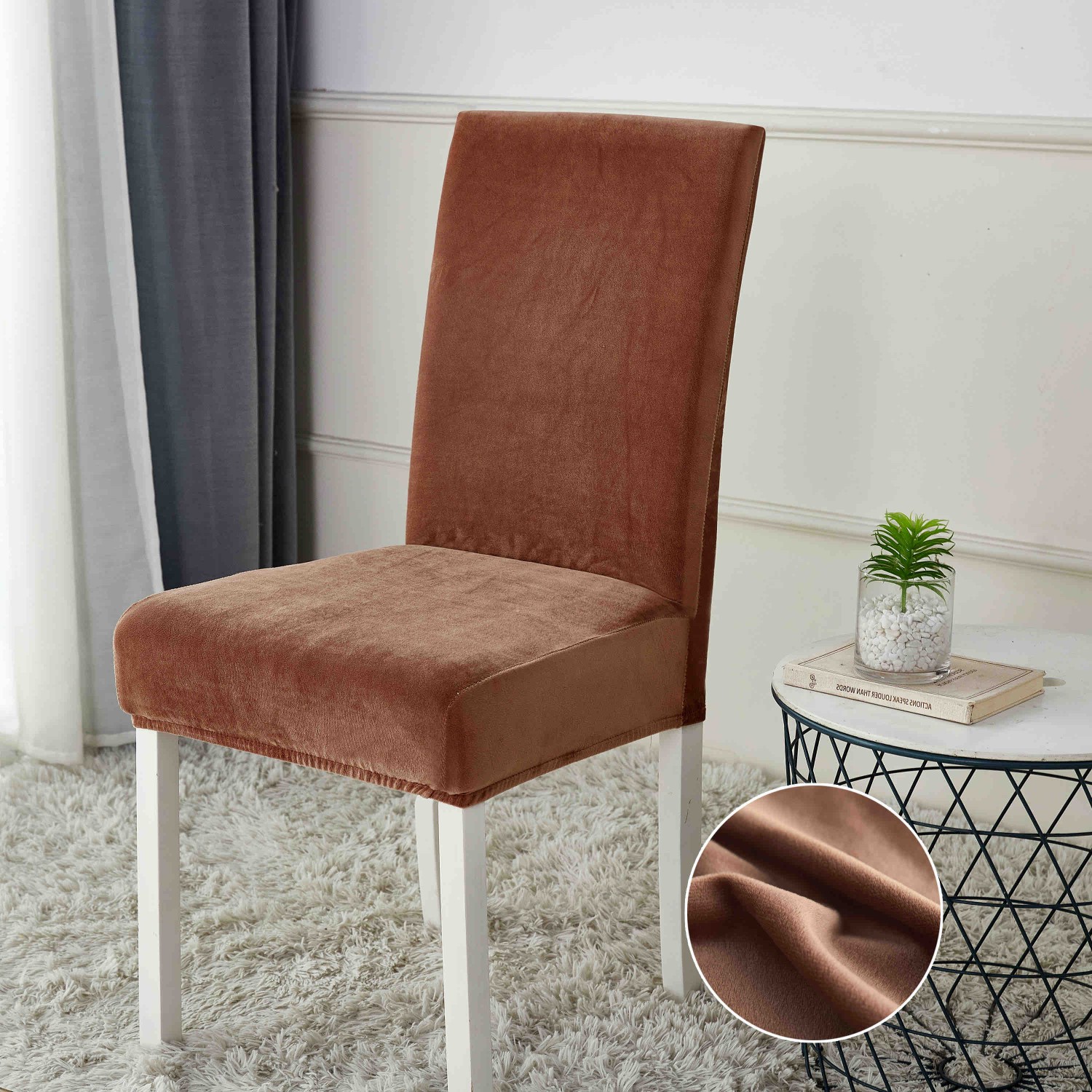 Set 6 huse de scaun din catifea, dimensiune universala - maro Pentru casa
