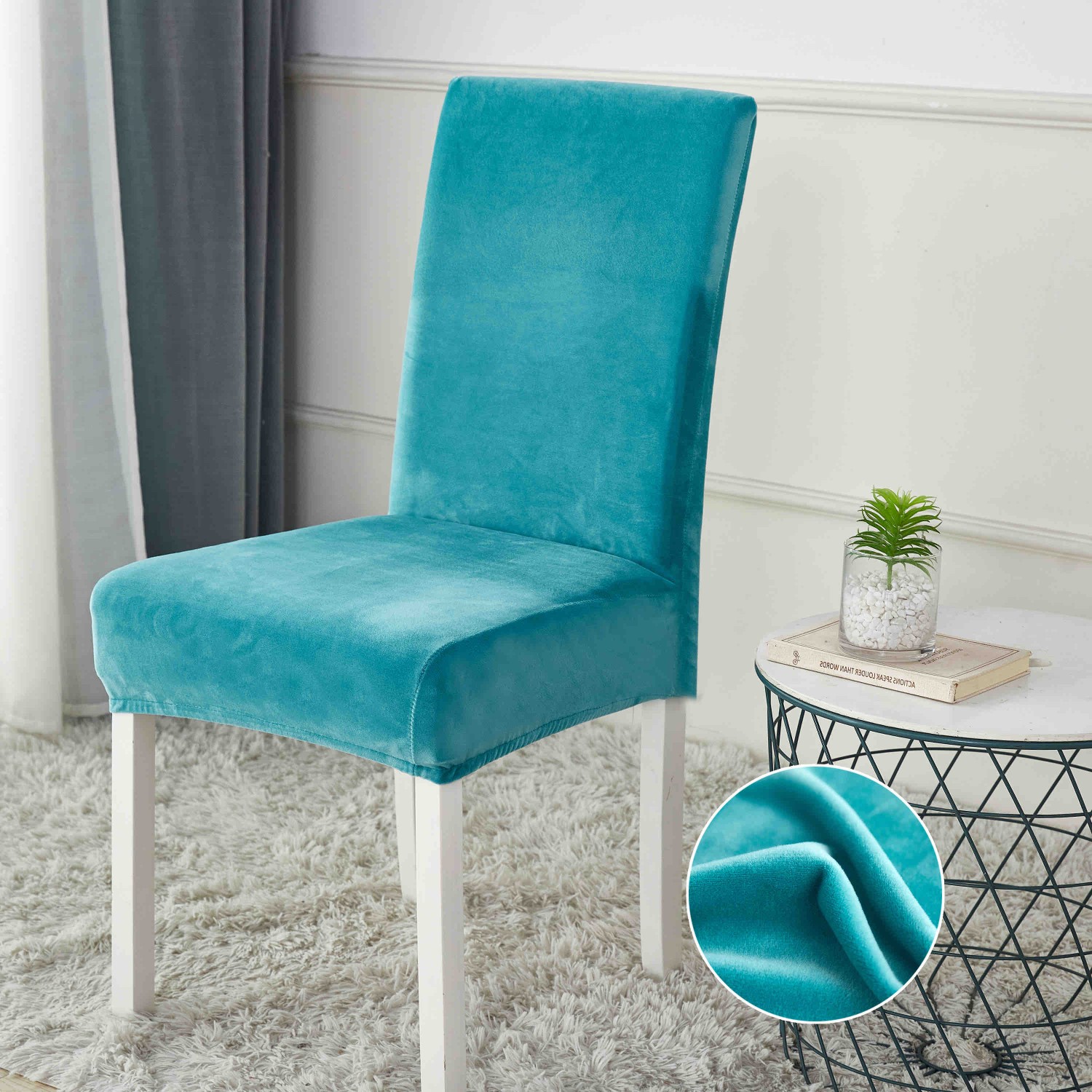 Set 6 huse de scaun din catifea, dimensiune universala - turquoise Pentru casa