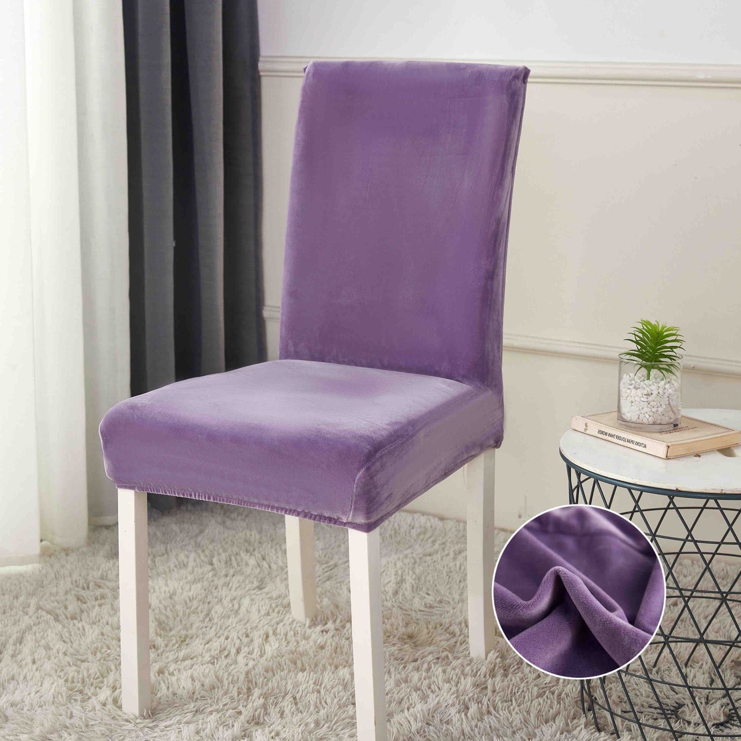 Set 6 huse de scaun din catifea, dimensiune universala - mov Pentru casa