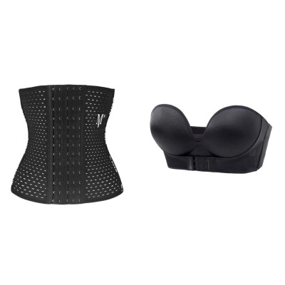 OFERTA: Sutien fara bretele, cu super push up + Corset modelator M+ cu prindere mos si baba