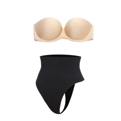 SET: Sutien balconette cu efect push up + Lenjerie cu talie inalta - banda silicon (tanga/clasica)
