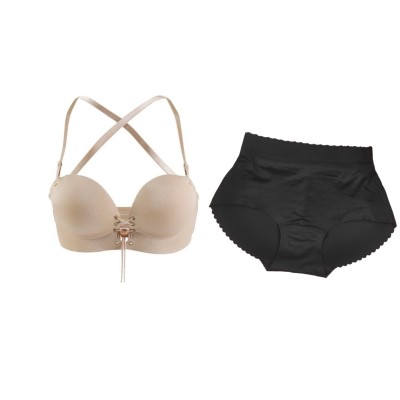 SET: ​Sutien push up cu snur si bretele + Chilot push up cu talie joasa