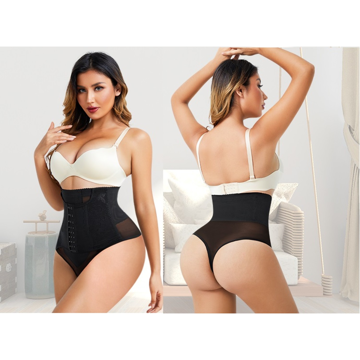 PREMIUM: Chilot modelator tanga cu talie inalta si prindere mos-baba Lenjerie modelatoare